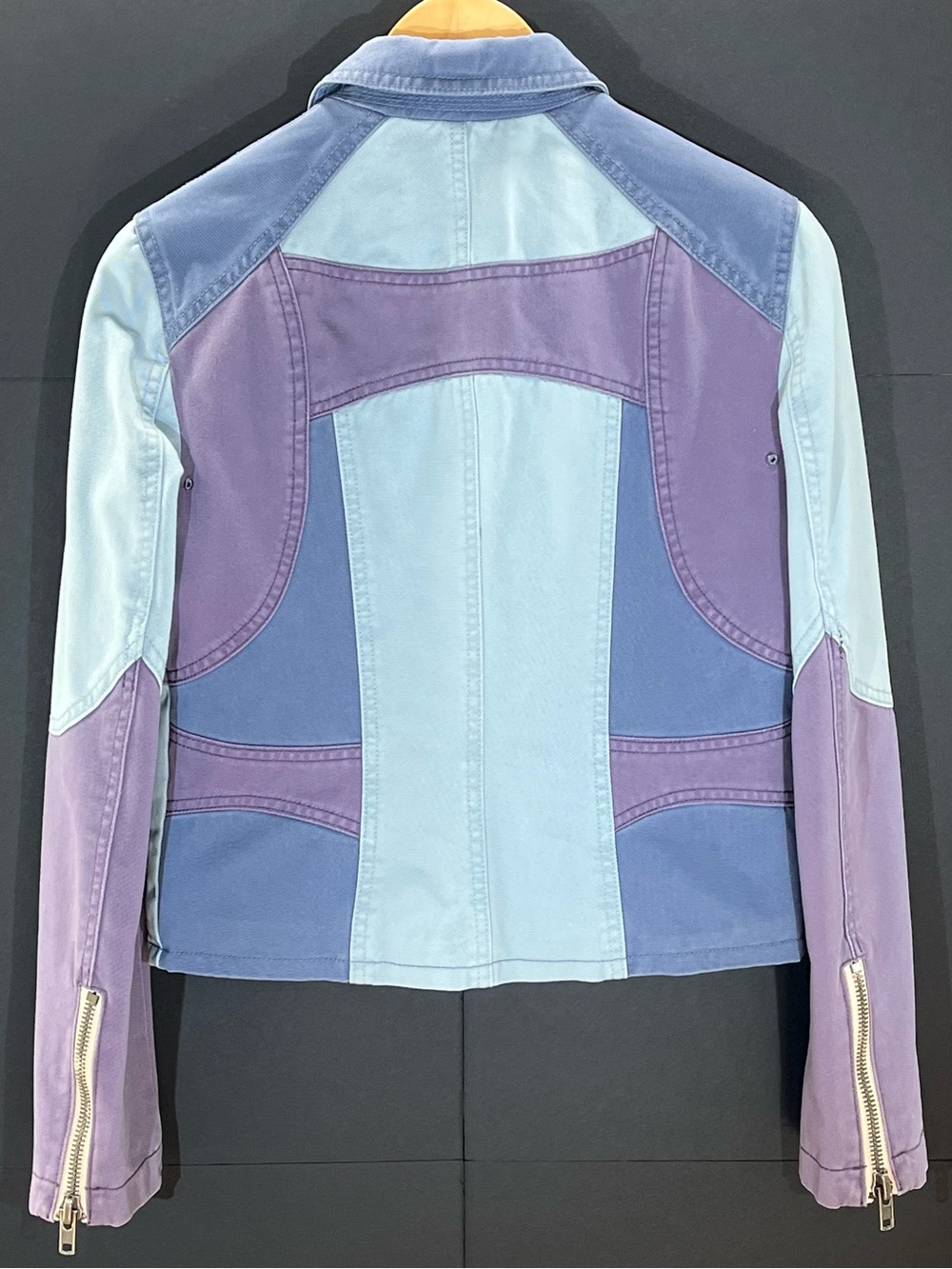 Vintage Marc Jacobs Zip Front Moto Jean Jacket with Blue and Lavender Panels - Picture 3 of 7